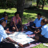 Students at Nasau Youth Training Centre in Sigatoka work in groups to brainstorm the dangers and risks that might exist in their natural environment during times of disaster as part of the course on resilience developed by the EU PacTVET Project in collaboration with the Fiji Higher Education Commission. Photo: Fiji Higher Education Commission