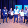 Water and WASH Futures - Solomon Islands emerging young leaders with their winning awards for the best water security video. They are joined by Mary Alolo, (SPC), Hudson Kauhiona, Climate change Manager, Solomon Islands Infrastructure Program, Jack Filiomena, Solomon Islands National RWASH Program manager for a congratulatory photo